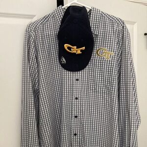 GEORGIA TECH EMBROIDERED Long Sleeve Button Down Shirt and Hat Men's Size Large